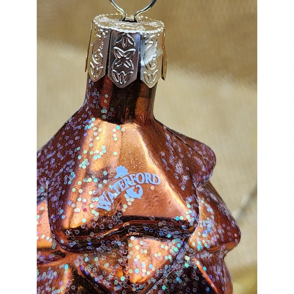 2 Waterford Christmas Shiny Glitter Blown Glass Pinecone Ornament Ornaments 4.5
